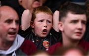 14 June 2025; A young Armagh supporter reacts during the final moments of the GAA Football All-Ireland Senior Championship Round 3 match between Galway and Armagh at Kingspan Breffni in Cavan. Photo by Ben McShane/Sportsfile