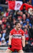 14 June 2025; Ethan Doherty of Derry celebrates kicking a point during the GAA Football All-Ireland Senior Championship Round 3 match between Dublin and Derry at Páirc Esler in Newry, Down. Photo by Ramsey Cardy/Sportsfile