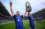 14 June 2025; Leinster players Joe McCarthy, left, and James Ryan after the United Rugby Championship Grand Final match between Leinster and Vodacom Bulls at Croke Park in Dublin. Photo by Seb Daly/Sportsfile