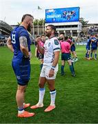 14 June 2025; RG Snyman of Leinster speaks with Willie le Roux of Vodacom Bulls after the United Rugby Championship Grand Final match between Leinster and Vodacom Bulls at Croke Park in Dublin. Photo by Seb Daly/Sportsfile