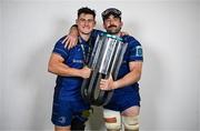 14 June 2025; Dan Sheehan and captain Jack Conan of Leinster celebrate with the URC trophy after the United Rugby Championship Grand Final match between Leinster and Vodacom Bulls at Croke Park in Dublin. Photo by Brendan Moran/Sportsfile