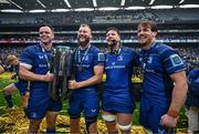 14 June 2025; Leinster players, from left, James Ryan, RG Snyman, Joe McCarthy and Ryan Baird after the United Rugby Championship Grand Final match between Leinster and Vodacom Bulls at Croke Park in Dublin. Photo by Brendan Moran/Sportsfile