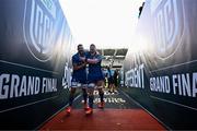14 June 2025; Max Deegan, left, and Joe McCarthy of Leinster after the United Rugby Championship Grand Final match between Leinster and Vodacom Bulls at Croke Park in Dublin. Photo by Brendan Moran/Sportsfile