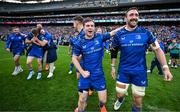 14 June 2025; Luke McGrath, centre, and Jack Conan of Leinster celebrate after the United Rugby Championship Grand Final match between Leinster and Vodacom Bulls at Croke Park in Dublin. Photo by Brendan Moran/Sportsfile