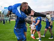 14 June 2025; RG Snyman of Leinster carries teammate Jamison Gibson-Park as they celebrate after the United Rugby Championship Grand Final match between Leinster and Vodacom Bulls at Croke Park in Dublin. Photo by Brendan Moran/Sportsfile