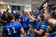 14 June 2025; Leinster players celebrate after the United Rugby Championship Grand Final match between Leinster and Vodacom Bulls at Croke Park in Dublin. Photo by Brendan Moran/Sportsfile