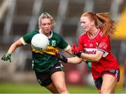 14 June 2025; Katie Horgan of Cork in action against Niamh Ni Chonchúir of Kerry during the TG4 All-Ireland Ladies Football Senior Championship Round 2 match between Cork and Kerry at Supervalu Páirc Uí Chaoimh in Cork. Photo by Michael P Ryan/Sportsfile