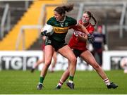 14 June 2025; Mary O'Connell of Kerry in action against Aoife Healy of Cork during the TG4 All-Ireland Ladies Football Senior Championship Round 2 match between Cork and Kerry at Supervalu Páirc Uí Chaoimh in Cork. Photo by Michael P Ryan/Sportsfile