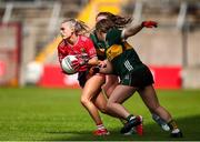 14 June 2025; Abigail Ring of Cork in action against Roisin Rahilly of Kerry during the TG4 All-Ireland Ladies Football Senior Championship Round 2 match between Cork and Kerry at Supervalu Páirc Uí Chaoimh in Cork. Photo by Michael P Ryan/Sportsfile