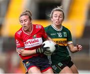 14 June 2025; Melissa Duggan of Cork in action against Niamh Carmody of Kerry during the TG4 All-Ireland Ladies Football Senior Championship Round 2 match between Cork and Kerry at Supervalu Páirc Uí Chaoimh in Cork. Photo by Michael P Ryan/Sportsfile