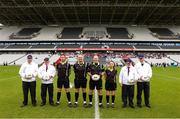14 June 2025; Referee Shane Curley with his officials before the TG4 All-Ireland Ladies Football Senior Championship Round 2 match between Cork and Kerry at Supervalu Páirc Uí Chaoimh in Cork. Photo by Michael P Ryan/Sportsfile