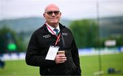15 June 2025; Match referee Jeff Crowe before match three of the T20 International Series between Ireland and the West Indies at Bready Cricket Club in Magheramason, Tyrone. Photo by Ramsey Cardy/Sportsfile