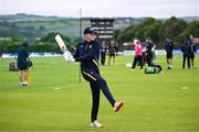 15 June 2025; Harry Tector of Ireland before match three of the T20 International Series between Ireland and the West Indies at Bready Cricket Club in Magheramason, Tyrone. Photo by Ramsey Cardy/Sportsfile