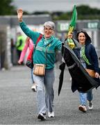 15 June 2025; A Donegal supporter arrives before the GAA Football All-Ireland Senior Championship Round 3 match between Donegal and Mayo at King & Moffatt Dr Hyde Park in Roscommon. Photo by Seb Daly/Sportsfile
