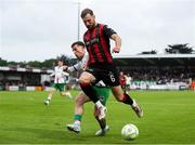 13 June 2025; Jordan Flores of Bohemians in action against Evan McLaughlin of Cork City during the SSE Airtricity Men's Premier Division match between Cork City and Bohemians at Turner's Cross in Cork. Photo by Michael P Ryan/Sportsfile