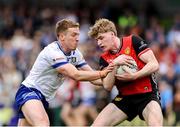 15 June 2025; Kieran Duffy of Monaghan in action against Patrick McCarthy of Down during the GAA Football All-Ireland Senior Championship Round 3 match between Monaghan and Down at BOX-IT Athletic Grounds in Armagh. Photo by Thomas Flinkow/Sportsfile