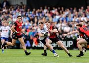 15 June 2025; Ryan McAnespie of Monaghan in action against Odhran Murdock of Down during the GAA Football All-Ireland Senior Championship Round 3 match between Monaghan and Down at BOX-IT Athletic Grounds in Armagh. Photo by Thomas Flinkow/Sportsfile