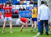 15 June 2025; Craig Lennon of Louth reacts to a missed shot on goal during the GAA Football All-Ireland Senior Championship Round 3 match between Louth and Clare at Laois Hire O'Moore Park in Portlaoise, Laois. Photo by Shauna Clinton/Sportsfile