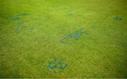 15 June 2025; Bowler markings during match three of the T20 International Series between Ireland and the West Indies at Bready Cricket Club in Magheramason, Tyrone. Photo by Ramsey Cardy/Sportsfile