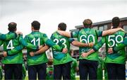 15 June 2025; The Ireland team before match three of the T20 International Series between Ireland and the West Indies at Bready Cricket Club in Magheramason, Tyrone. Photo by Ramsey Cardy/Sportsfile