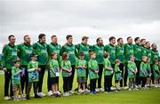 15 June 2025; The Ireland team before match three of the T20 International Series between Ireland and the West Indies at Bready Cricket Club in Magheramason, Tyrone. Photo by Ramsey Cardy/Sportsfile