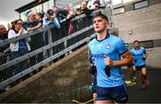 14 June 2025; Theo Clancy of Dublin walks out for the second half of the GAA Football All-Ireland Senior Championship Round 3 match between Dublin and Derry at Páirc Esler in Newry, Down. Photo by Ramsey Cardy/Sportsfile