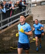 14 June 2025; Cormac Costello of Dublin walks out for the second half of the GAA Football All-Ireland Senior Championship Round 3 match between Dublin and Derry at Páirc Esler in Newry, Down. Photo by Ramsey Cardy/Sportsfile