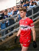 14 June 2025; Eoin McEvoy of Derry walks out for the second half of the GAA Football All-Ireland Senior Championship Round 3 match between Dublin and Derry at Páirc Esler in Newry, Down. Photo by Ramsey Cardy/Sportsfile
