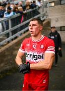 14 June 2025; Ciaran McFaul of Derry walks out for the second half of the GAA Football All-Ireland Senior Championship Round 3 match between Dublin and Derry at Páirc Esler in Newry, Down. Photo by Ramsey Cardy/Sportsfile
