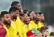 15 June 2025; The West Indies team before match three of the T20 International Series between Ireland and the West Indies at Bready Cricket Club in Magheramason, Tyrone. Photo by Ramsey Cardy/Sportsfile