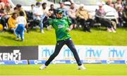 15 June 2025; Mark Adair of Ireland during match three of the T20 International Series between Ireland and the West Indies at Bready Cricket Club in Magheramason, Tyrone. Photo by Ramsey Cardy/Sportsfile