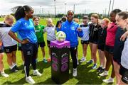 15 June 2025; Waterford FC ladies team players, Stephanie and Hillary Dumevi with participants during the Honouring Every Woman event at Graun Park in Tramore AFC, Waterford. Photo by Matt Browne/Sportsfile