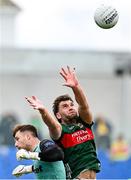 15 June 2025; Aidan O’Shea of Mayo in action against Donegal goalkeeper Shaun Patton during the GAA Football All-Ireland Senior Championship Round 3 match between Donegal and Mayo at King & Moffatt Dr Hyde Park in Roscommon. Photo by Seb Daly/Sportsfile