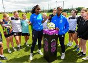 15 June 2025; Waterford FC ladies team players, Stephanie and Hillary Dumevi with participants during the Honouring Every Woman event at Graun Park in Tramore AFC, Waterford. Photo by Matt Browne/Sportsfile