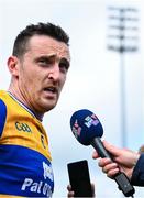 15 June 2025; Tommy Durnin of Louth is interviewed after his side's victory in the GAA Football All-Ireland Senior Championship Round 3 match between Louth and Clare at Laois Hire O'Moore Park in Portlaoise, Laois. Photo by Shauna Clinton/Sportsfile