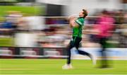 15 June 2025; Ireland bowler Barry McCarthy during match three of the T20 International Series between Ireland and the West Indies at Bready Cricket Club in Magheramason, Tyrone. Photo by Ramsey Cardy/Sportsfile