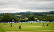 15 June 2025; Ireland batter Paul Stirling hits a four during match three of the T20 International Series between Ireland and the West Indies at Bready Cricket Club in Magheramason, Tyrone. Photo by Ramsey Cardy/Sportsfile