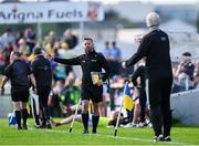 15 June 2025; Sideline official David Gough explains a decision to Donegal manager Jim McGuinness, right, during the GAA Football All-Ireland Senior Championship Round 3 match between Donegal and Mayo at King & Moffatt Dr Hyde Park in Roscommon. Photo by Seb Daly/Sportsfile