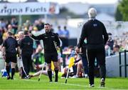 15 June 2025; Sideline official David Gough explains a decision to Donegal manager Jim McGuinness, right, during the GAA Football All-Ireland Senior Championship Round 3 match between Donegal and Mayo at King & Moffatt Dr Hyde Park in Roscommon. Photo by Seb Daly/Sportsfile