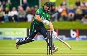 15 June 2025; Ross Adair of Ireland during match three of the T20 International Series between Ireland and the West Indies at Bready Cricket Club in Magheramason, Tyrone. Photo by Ramsey Cardy/Sportsfile