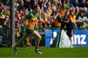 15 June 2025; Ciaran Moore of Donegal celebrates after kicking his side's winning point after the full time buzzer during the GAA Football All-Ireland Senior Championship Round 3 match between Donegal and Mayo at King & Moffatt Dr Hyde Park in Roscommon. Photo by Seb Daly/Sportsfile