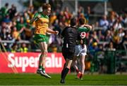 15 June 2025; Ciaran Moore of Donegal celebrates after kicking his side's winning point after the full time buzzer during the GAA Football All-Ireland Senior Championship Round 3 match between Donegal and Mayo at King & Moffatt Dr Hyde Park in Roscommon. Photo by Seb Daly/Sportsfile