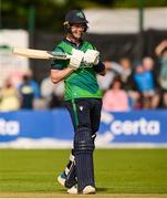 15 June 2025; George Dockrell of Ireland during match three of the T20 International Series between Ireland and the West Indies at Bready Cricket Club in Magheramason, Tyrone. Photo by Ramsey Cardy/Sportsfile