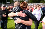 15 June 2025; An emotional Conor Meyler of Tyrone is consoled by his father Seanie following his return to action after a 23 month absence due to injury after the GAA Football All-Ireland Senior Championship Round 3 match between Tyrone and Cavan at Brewster Park in Enniskillen, Fermanagh. Photo by Ben McShane/Sportsfile