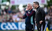 15 June 2025; Acting Mayo manager Stephen Rochford, left, and selector Damien Mulligan during the GAA Football All-Ireland Senior Championship Round 3 match between Donegal and Mayo at King & Moffatt Dr Hyde Park in Roscommon. Photo by Seb Daly/Sportsfile