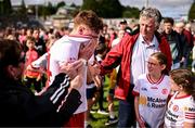 15 June 2025; An emotional Conor Meyler of Tyrone is consoled supporters after his return to action following a 23 month absence due to injury after the GAA Football All-Ireland Senior Championship Round 3 match between Tyrone and Cavan at Brewster Park in Enniskillen, Fermanagh. Photo by Ben McShane/Sportsfile