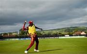 15 June 2025; Jason Holder of West Indies during match three of the T20 International Series between Ireland and the West Indies at Bready Cricket Club in Magheramason, Tyrone. Photo by Ramsey Cardy/Sportsfile