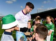 15 June 2025; Limerick goalkeeper Josh Ryan with young supporters after the Tailteann Cup quarter-final match between Limerick and Wexford at TUS Gaelic Grounds in Limerick. Photo by Tom Beary/Sportsfile