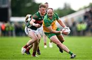 15 June 2025; Michael Murphy of Donegal in action against Darren McHale of Mayo during the GAA Football All-Ireland Senior Championship Round 3 match between Donegal and Mayo at King & Moffatt Dr Hyde Park in Roscommon. Photo by Seb Daly/Sportsfile