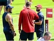 16 June 2025; Jamison Gibson-Park, right, with Bundee Aki, left, and Tadhg Beirne during the British & Irish Lions rugby squad training at the UCD Bowl in Dublin. Photo by David Fitzgerald/Sportsfile